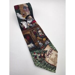 Santa Claus Reading Naughty Nice List Toys American Flag Christmas Necktie Silk